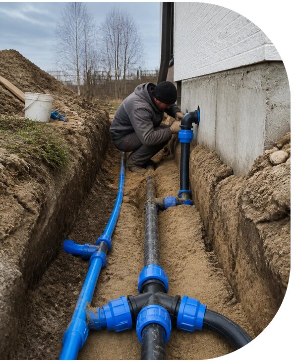 Монтаж наружного водопровода на участке под ключ в Чите